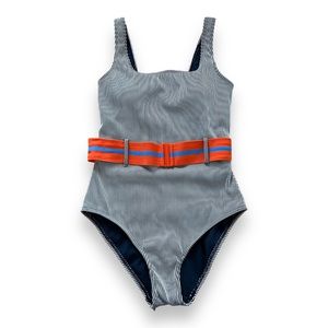Marks & Spencer navy blue and withe striped swimsuit